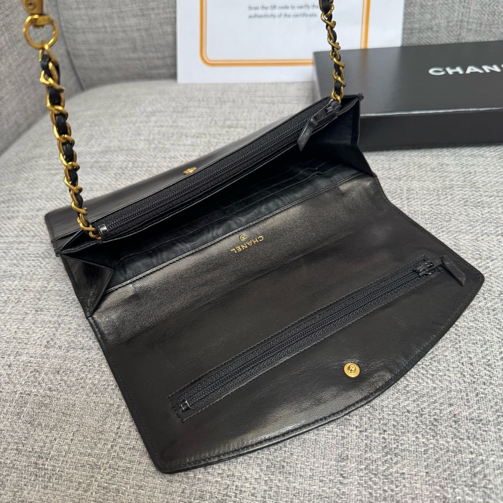 ❌SOLD❌Chanel CC Lambskin Wallet Clutch Black Gold Pristine WOC StyleAuthenticate - Picture 10 of 17